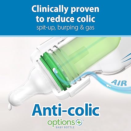 Dr. Brown's Natural Flow Anti-Colic Options+ Narrow Baby Bottle, 8 oz/250 mL, with Level 1 Slow Flow Nipples, 0m+, 4 Pack