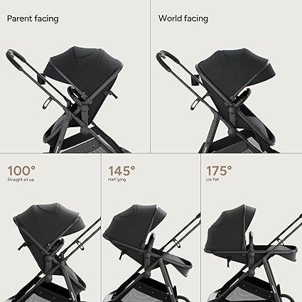 Mompush Wiz 2 in 1 Baby Stroller with Infant Pramette Mode, One Hand Fold Convertible Newborn to Toddler Stroller with Reversible Seat and Large UPF 50+ Canopy