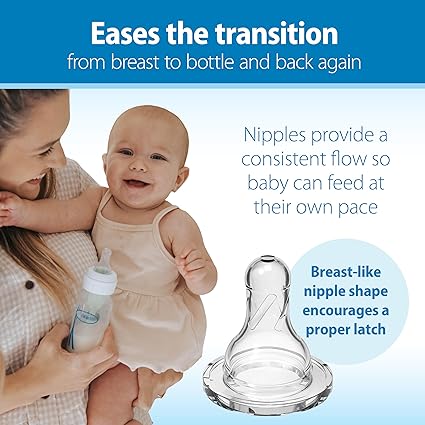 Dr. Brown's Natural Flow Anti-Colic Options+ Narrow Baby Bottle, 8 oz/250 mL, with Level 1 Slow Flow Nipples, 0m+, 4 Pack