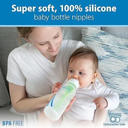 Dr. Brown's Natural Flow Anti-Colic Options+ Narrow Baby Bottle, 8 oz/250 mL, with Level 1 Slow Flow Nipples, 0m+, 4 Pack